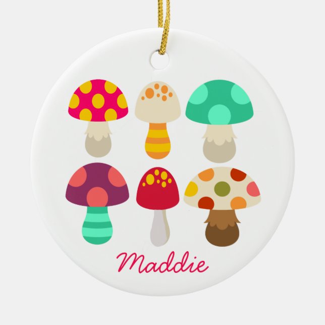 Cute colourful mushrooms ceramic tree decoration (Front)