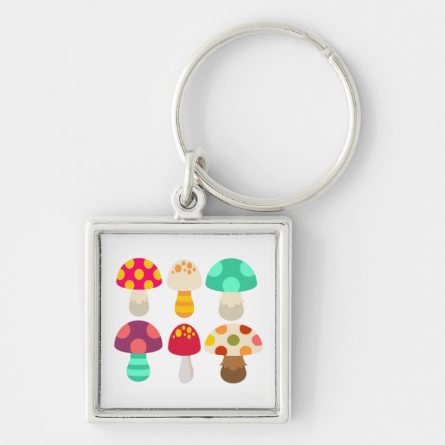 Cute colourful mushrooms key ring (Front)