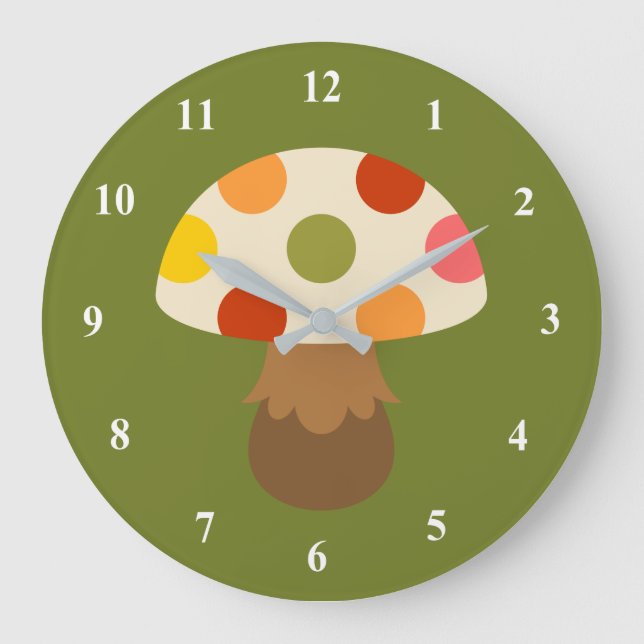 Cute colourful mushrooms large clock (Front)