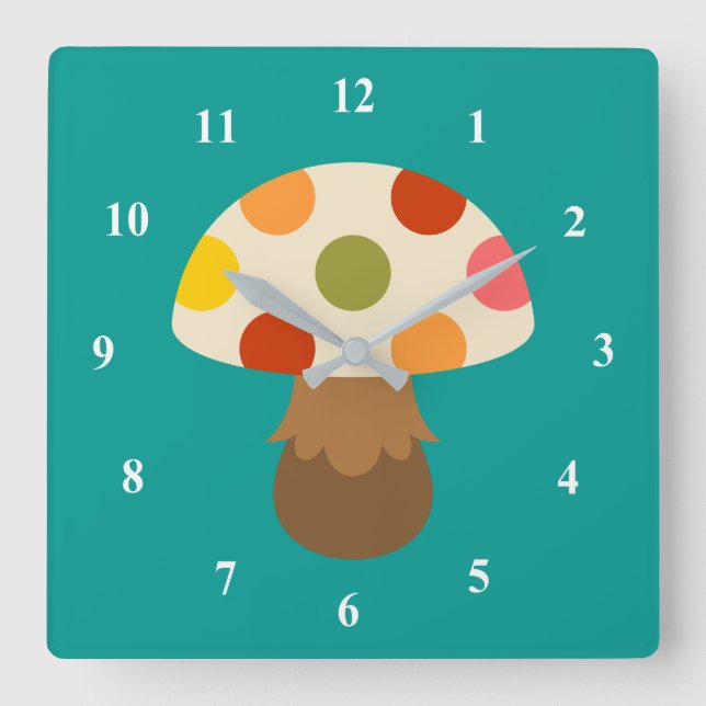 Cute colourful mushrooms large clock (Front)
