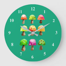 Cute colourful mushrooms large clock