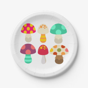 Cute colourful mushrooms paper plate