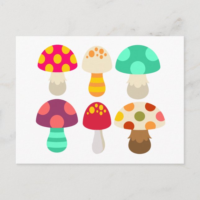 Cute colourful mushrooms postcard (Front)