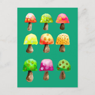 Cute colourful mushrooms postcard