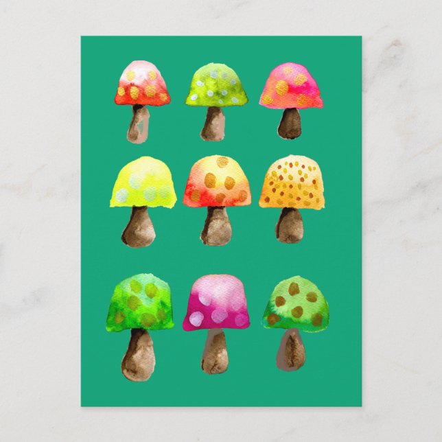Cute colourful mushrooms postcard (Front)