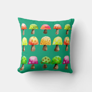 Cute colourful mushrooms throw pillow