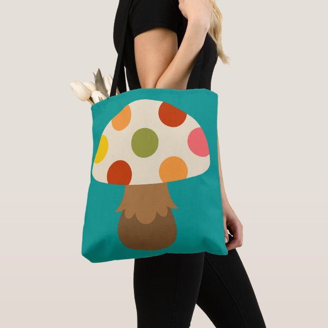 Cute colourful mushrooms tote bag (Close Up)