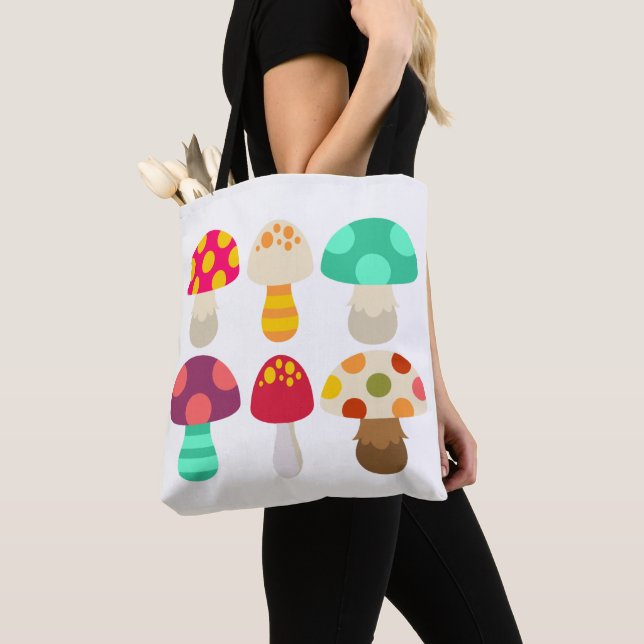 Cute colourful mushrooms tote bag (Close Up)