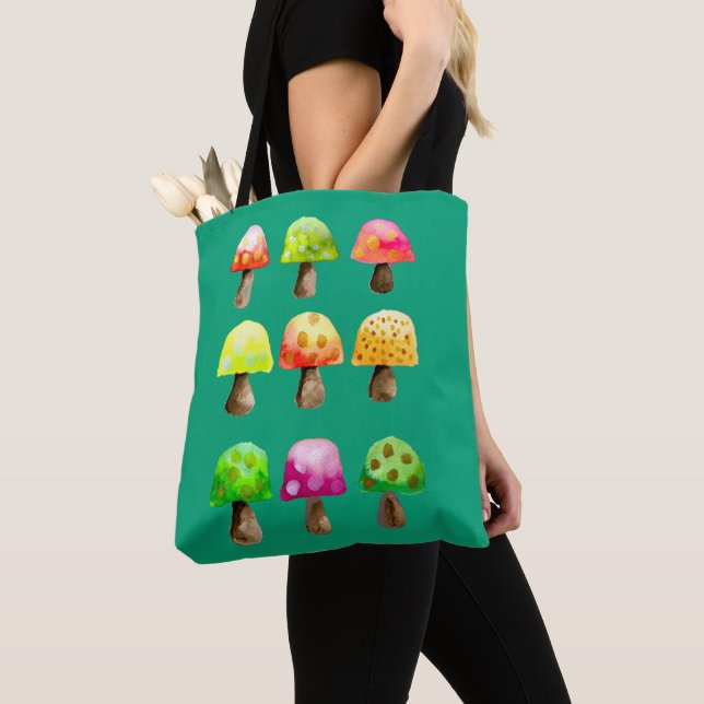 Cute colourful mushrooms tote bag (Close Up)