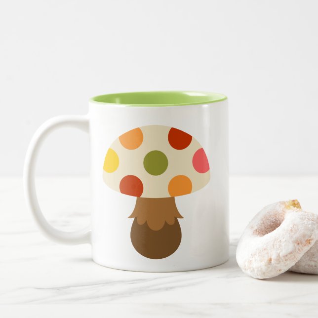 Cute colourful mushrooms Two-Tone coffee mug (With Donut)