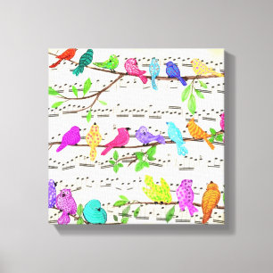 Cute Colourful Musical Birds Symphony - Happy Song Canvas Print