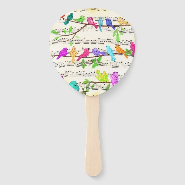 Cute Colourful Musical Birds Symphony - Happy Song Hand Fan (Front)