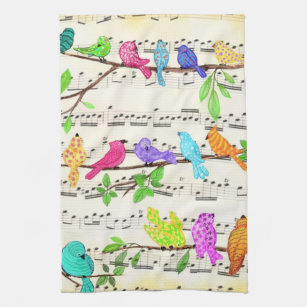Cute Colourful Musical Birds Symphony - Happy Song Tea Towel
