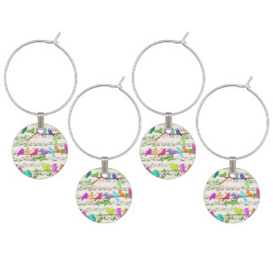 Cute Colourful Musical Birds Symphony - Happy Song Wine Charm