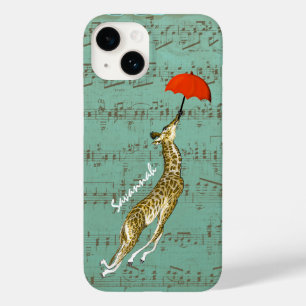 Cute Colourful Musical Flying Giraffe Red Umbrella Case-Mate iPhone 14 Case