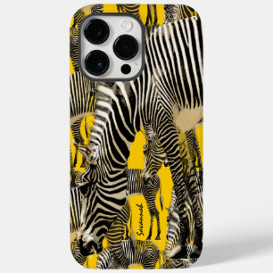 Cute Colourful Mustard Yellow Herd of Zebras Case-Mate iPhone 14 Pro Max Case