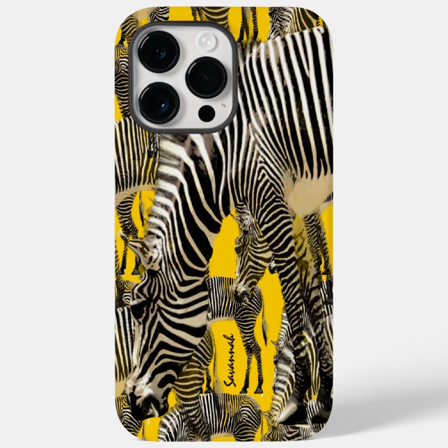 Cute Colourful Mustard Yellow Herd of Zebras Case-Mate iPhone Case (Back)