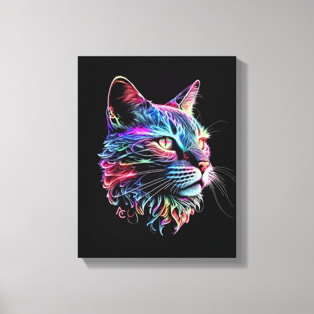 Cute Colourful Neon Cat Canvas Print (Front)