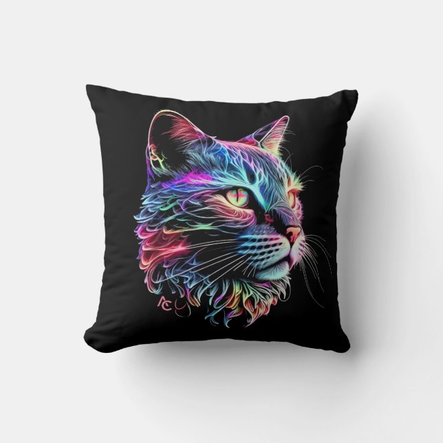 Cute Colourful Neon Cat Cushion (Front)