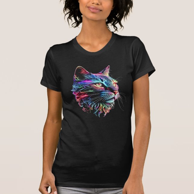 Cute Colourful Neon Cat T-Shirt (Front)