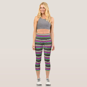 Cute colourful neon stripes capri leggings