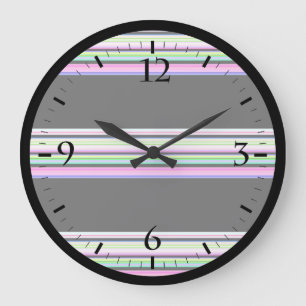 Cute colourful neon stripes large clock