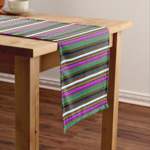 Cute colourful neon stripes short table runner