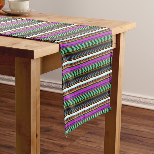 Cute colourful neon stripes short table runner (In Situ)