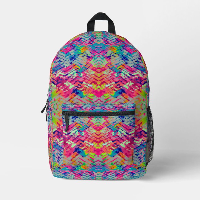 Cute colourful neon tracks design printed backpack (Front)