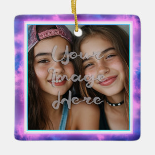 Cute Colourful Neon Vaporwave Photo Border Ceramic Ornament