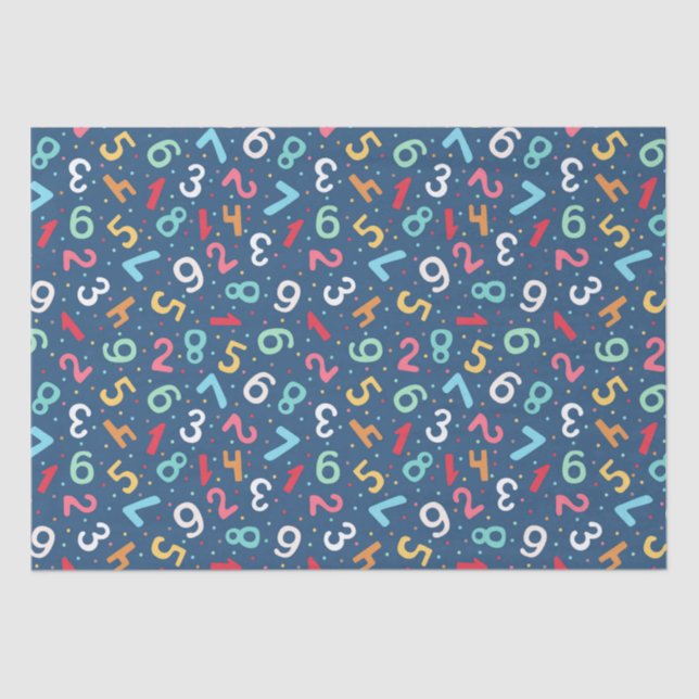 Cute Colourful Numbers Pattern  Blue Kids Tissue Paper (Front)