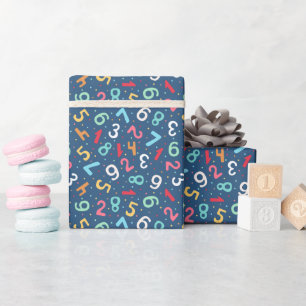 Cute Colourful Numbers Pattern  Blue Kids  Wrapping Paper