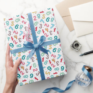 Cute Colourful Numbers Pattern Kids Birthday Wrapping Paper