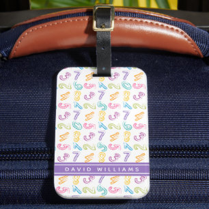 Cute Colourful Numbers Pattern Kids Custom Name Luggage Tag