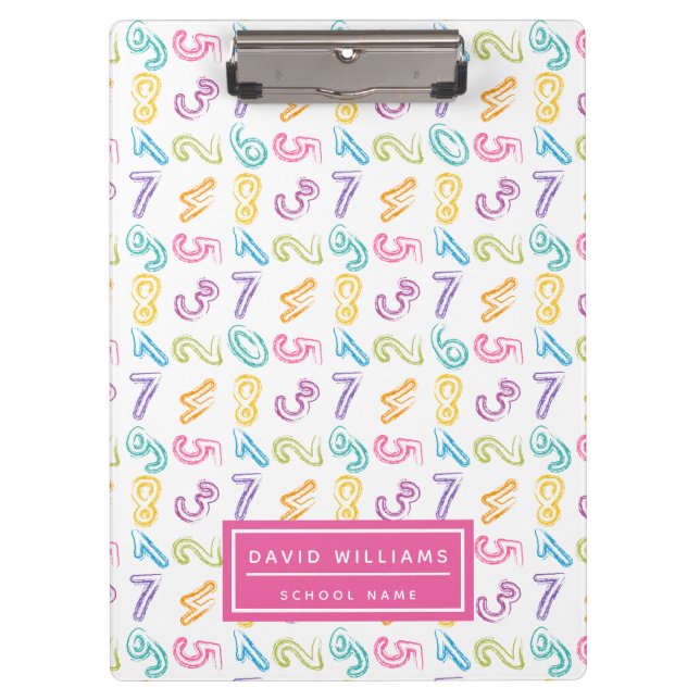 Cute Colourful Numbers Pattern Kids Name Clipboard (Front)