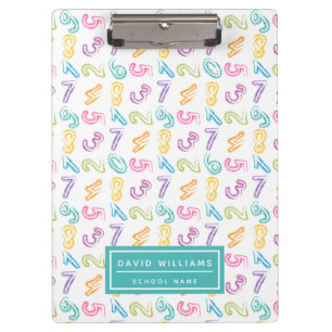 Cute Colourful Numbers Pattern Kids Name Clipboard