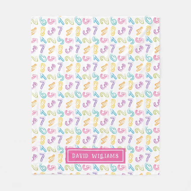 Cute Colourful Numbers Pattern Kids Name Fleece Blanket (Front)