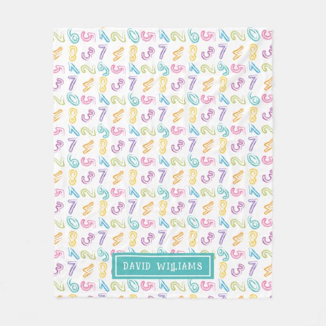 Cute Colourful Numbers Pattern Kids Name Fleece Blanket (Front)