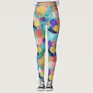 Cute colourful ocean coral reefs and turtles desig leggings