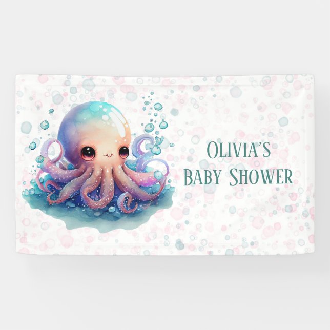 Cute Colourful Octopus Baby Shower Custom Banner (Horizontal)