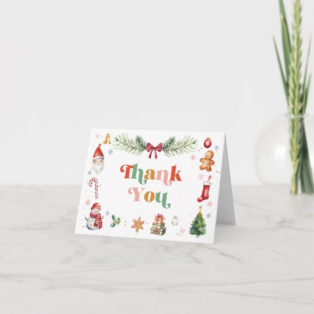 Cute Colourful Oh What Fun Christmas Birthday Thank You Card (Front)