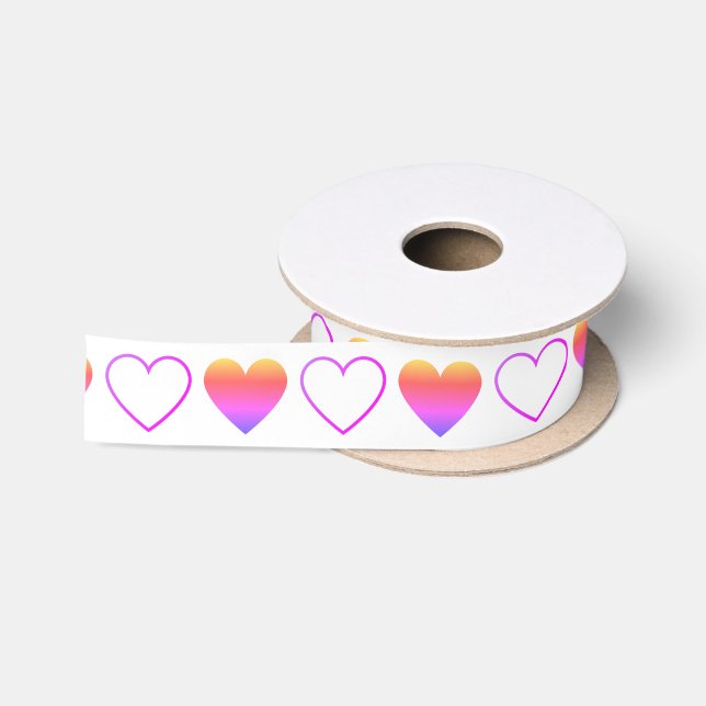 Cute Colourful Ombre Hearts Pattern Satin Ribbon (Spool)