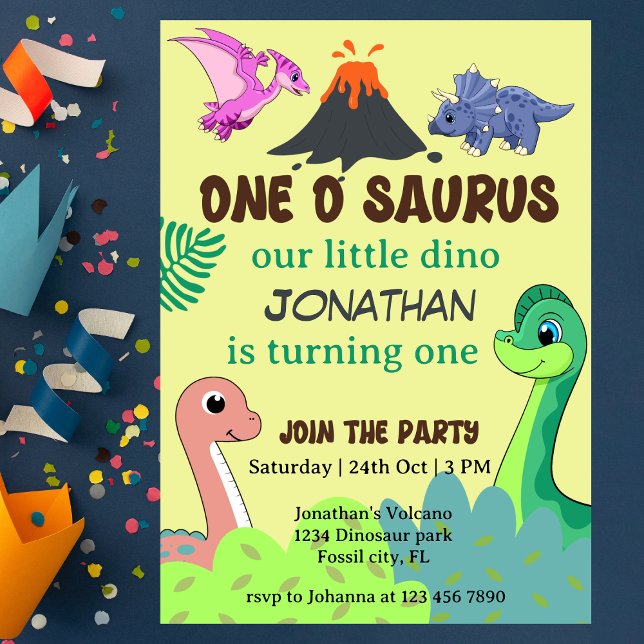 Cute Colourful One O Saurus 1st Dinosaur Birthday  Invitation (Creator Uploaded)
