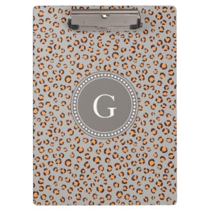 Cute colourful orange brown cheetah print monogram clipboard