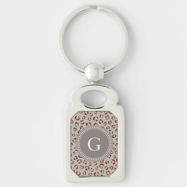 Cute colourful orange brown cheetah print monogram key ring (Front)