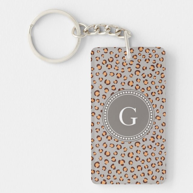 Cute colourful orange brown cheetah print monogram key ring (Front)