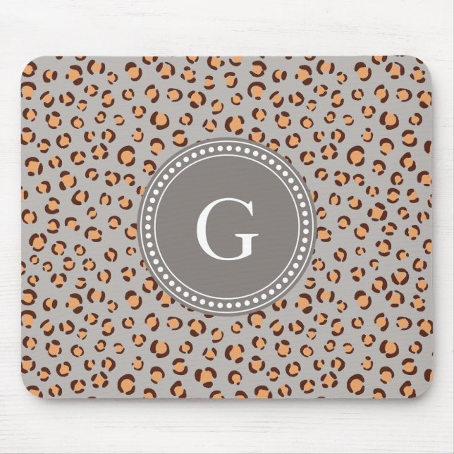 Cute colourful orange brown cheetah print monogram mouse pad (Front)