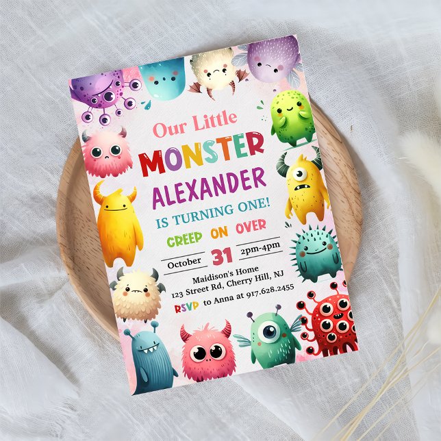 Cute Colourful Our Little Monster 1st Birthday Invitation (Creator Uploaded)