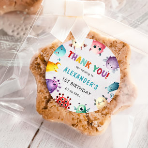 Cute Colourful Our Little Monster Birthday Classic Round Sticker