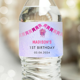 Cute Colourful Our Little Monster Birthday Party  Water Bottle Label